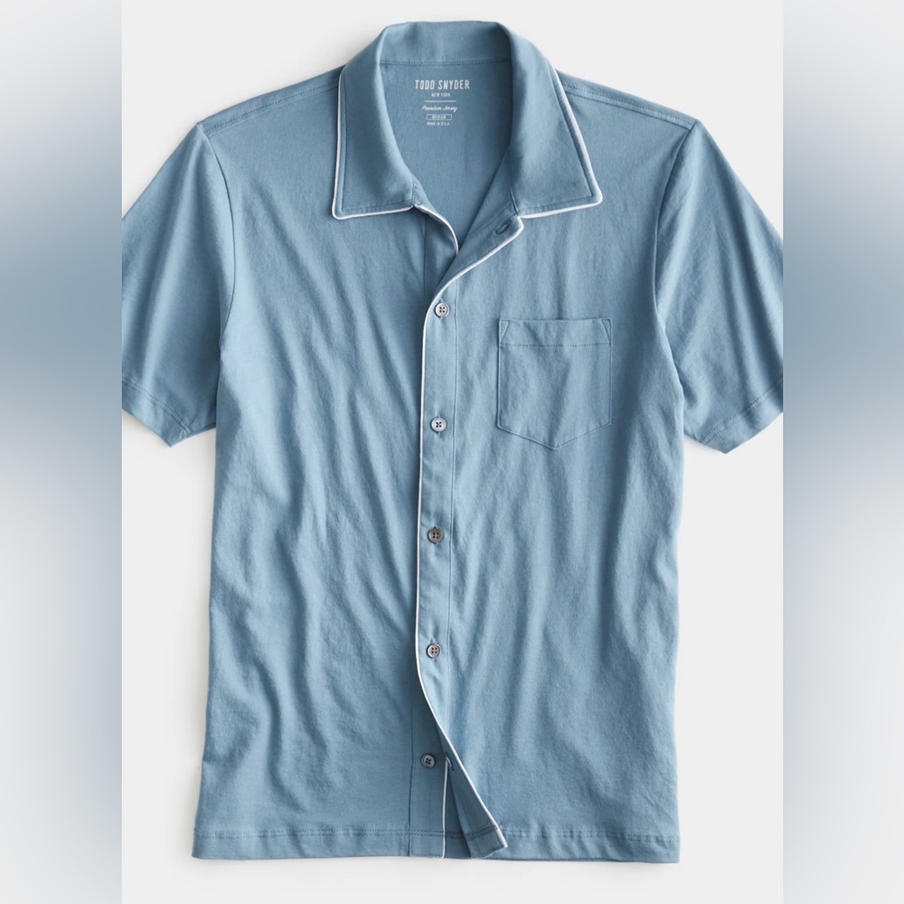 Todd Snyder MADE IN L.A. MONTAUK TIPPED FULL PLACKET POLO IN OIL BLUE